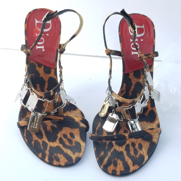 Dior Shoes - Dior Tan Leopard Dog Tag 1947 New Look charms  Cheetah  heels Sandals Sz 40.5